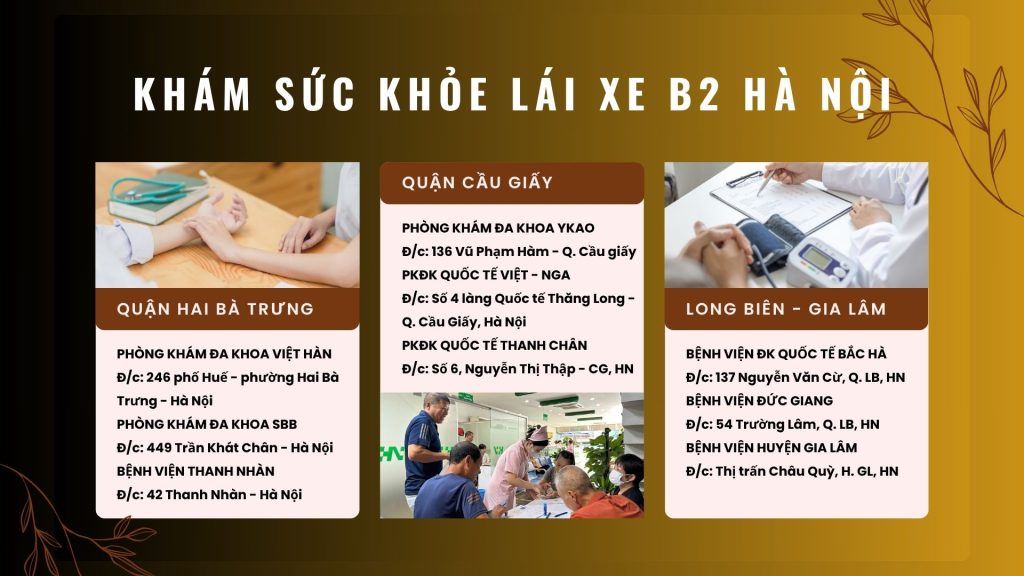 Khám sức khỏe lái xe B2 Hà nội - Danh sách các cơ sở y tế đủ điều kiện.