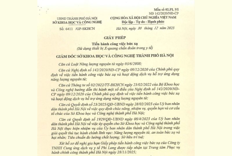 Giấy phép số 6411/GP-SKHCN - Giấy phép tiến hành công việc bức xạ